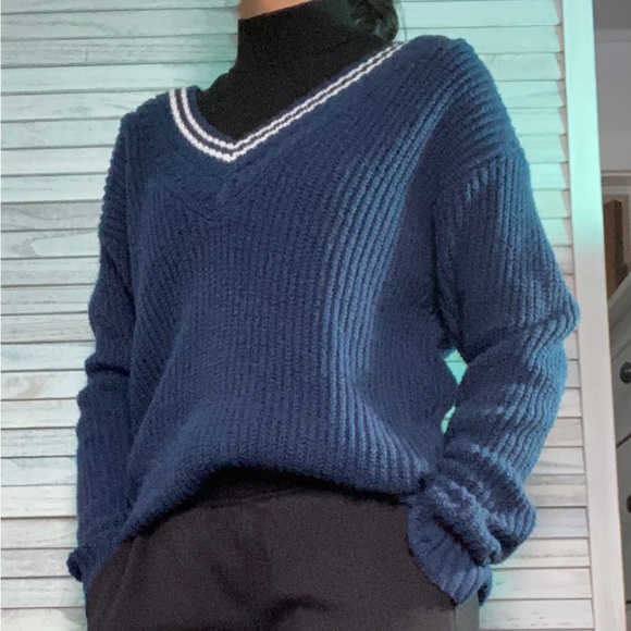 Blue V Neck Sweater - Picture 1 of 8